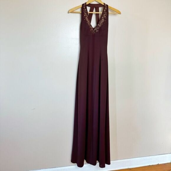 SALE! Brown DJ Nights Beaded Halter Long Gown Y2K Size 3/4 EUC - Picture 1 of 6